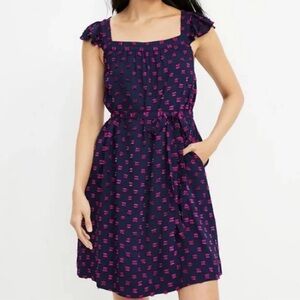 New Ann Taylor LOFT Navy Blue Square Neck Flutter Sleeve Mini Dress XS Feminine